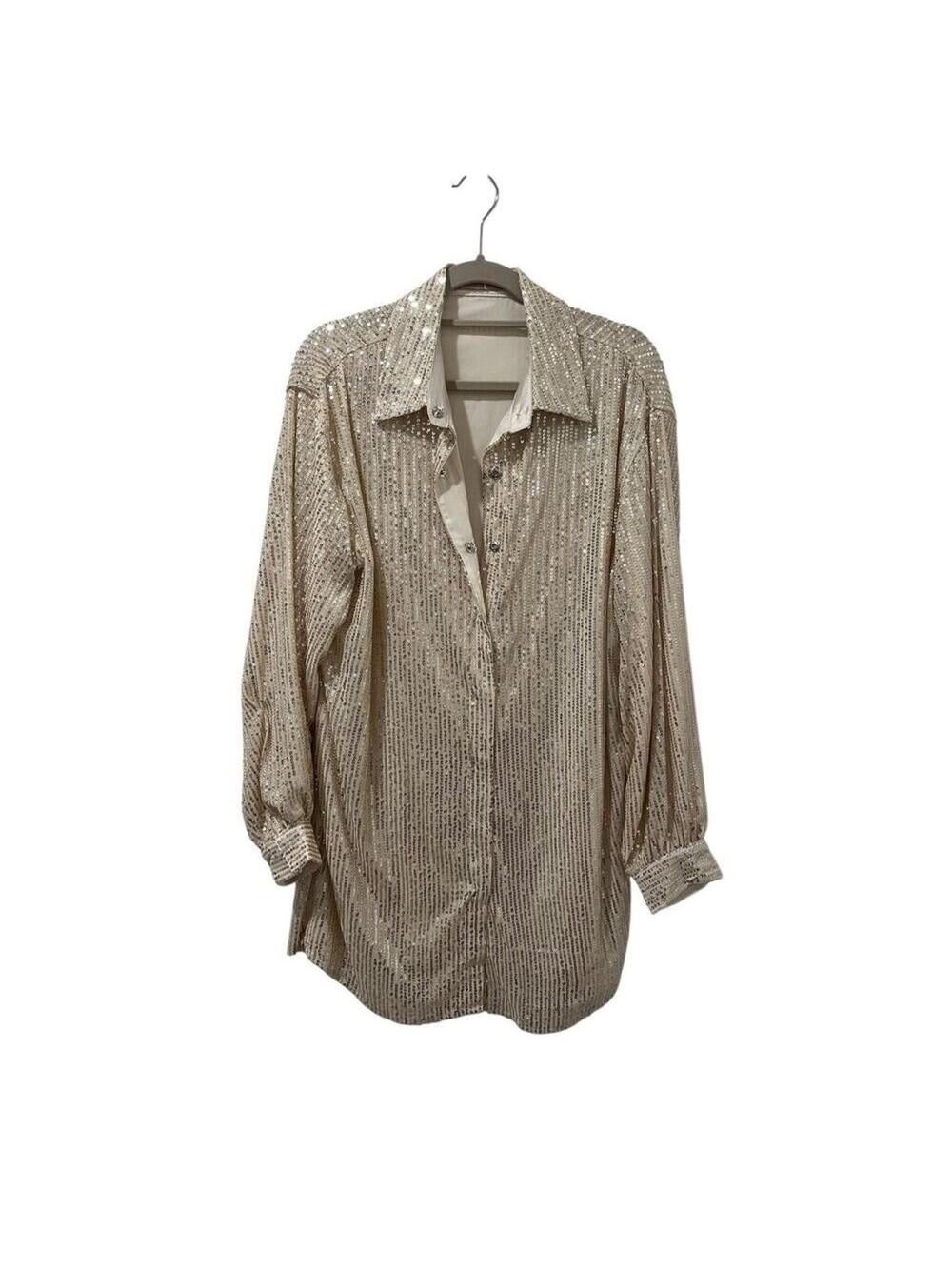 NWT Skylar rose cream sequined button up dress, women’s size S